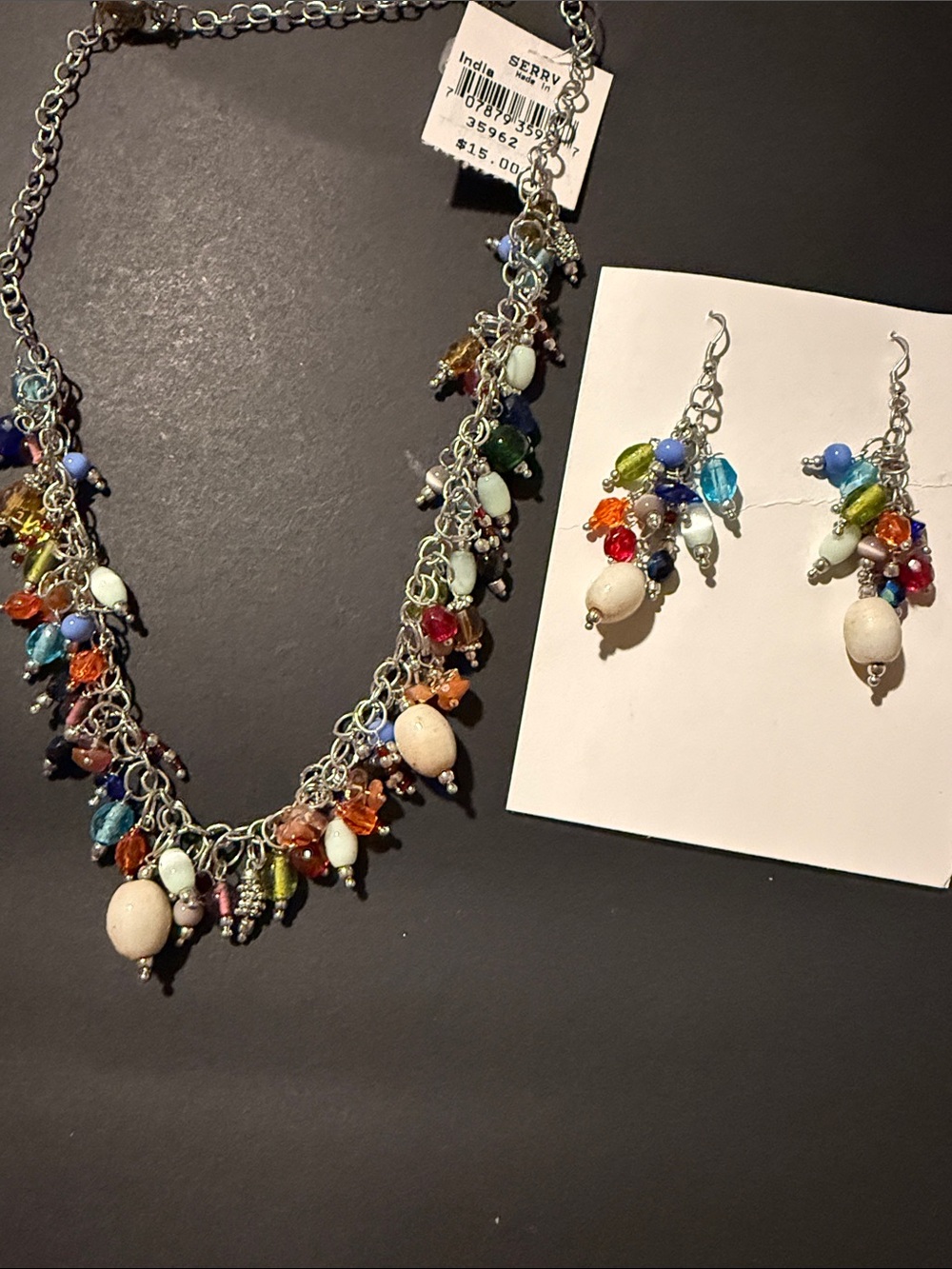 Multicolor Bead Cluster Necklace & Earrings Set